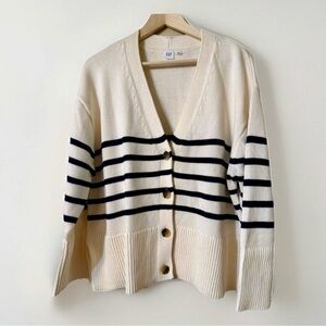 Gap beige with navy blue striped cardigan